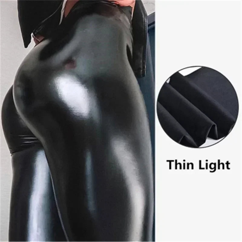 Collant Cuir PU Noir Femme | Taille Haute Élastique Slim | Mode Lift Fesses | Legging Skinny Grande Taille