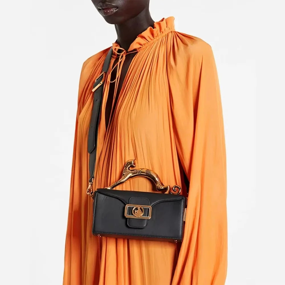 Sac à Main Femme Luxe | Poignée Métal Designer | Bandoulière | Forme Rectangle Élégante