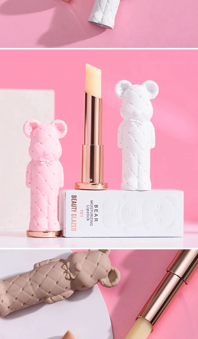 Beauty Glazed Bear Moisturizing Lipstick, Colored Lip Balm, Nourishing Lip Stick, Easy to Color, Watery