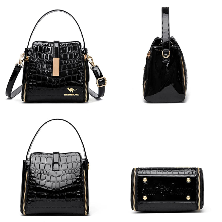 Sac à Main Femme Retro | Motif Crocodile Designer | Sacoche & Bandoulière | Cuir | Clutch Élégant