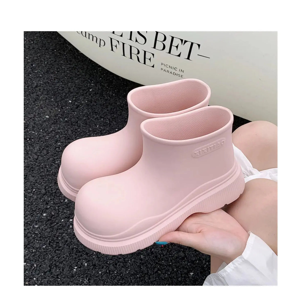 Bottes de Pluie Femme Imperméables | Tige Courte Large | Semelle Épaisse | Chaussures Eau Confortables