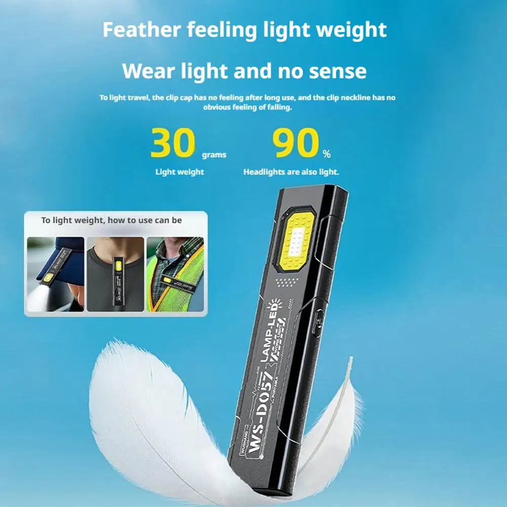 Mini Portable Rechargeable LED Torch Light, Waterproof Outdoor Work Pocket Flashlight with Magnetic Grip, Compact LED Flashlight