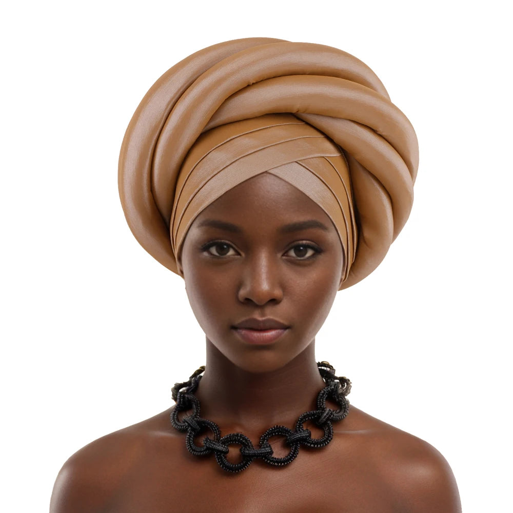 Turban Tressé Africain | Soie Lagos Autogele | Foulard Tête | Femme Africaine & Musulmane | Mariage & Fête | Headwrap