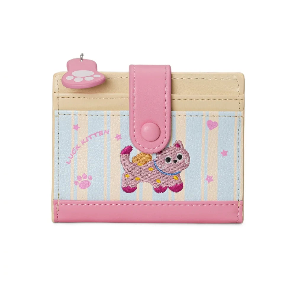Women's Cute Cartoon Embroidered Sausage Dog Wallet Zipper Coin Purse Double Fold Card Holder Wallet Ultra Thin Leather Money Clip