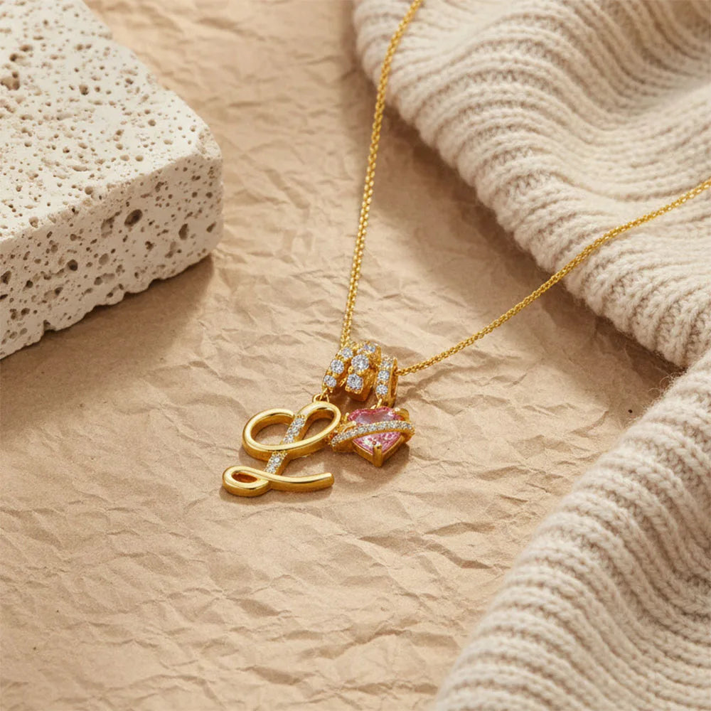 Women's Initial Heart Necklace with Customizable Name Art Design Letter Jewelry Gold Chain Set Adjustable Size Hypoallergenic