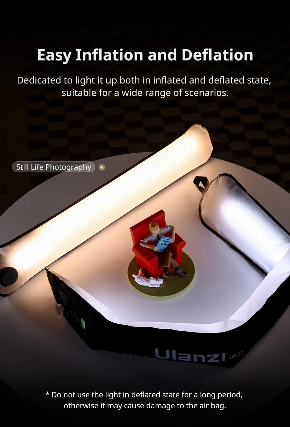 Lampe Tube Air Portable Ulanzi UA20 20W | Lumière Fill Light Bicolore Pliable | Streaming & Extérieur