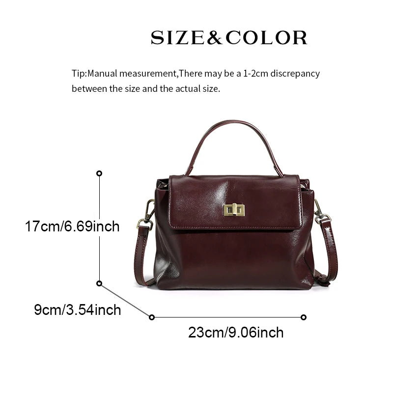 Sac à Main Cuir Véritable Femme | Top Handle Vintage | Cire Huile | Bandoulière Croisée | Designer Luxe