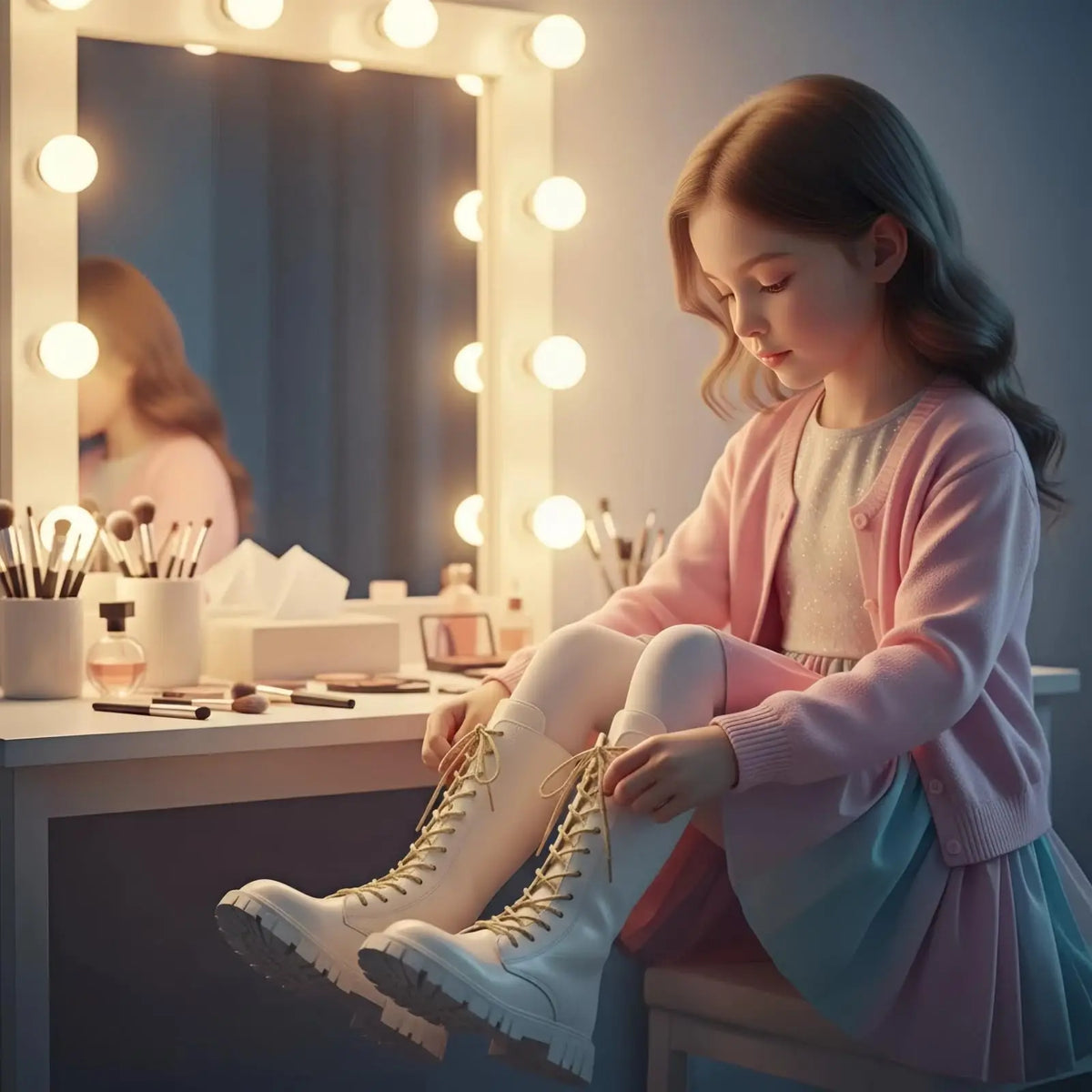 Bottes Combat Punk Gothique Filles Ado | Cuir Vegan Mi-Mollet | Zipper Latéral Antidérapant | 4-11 Ans