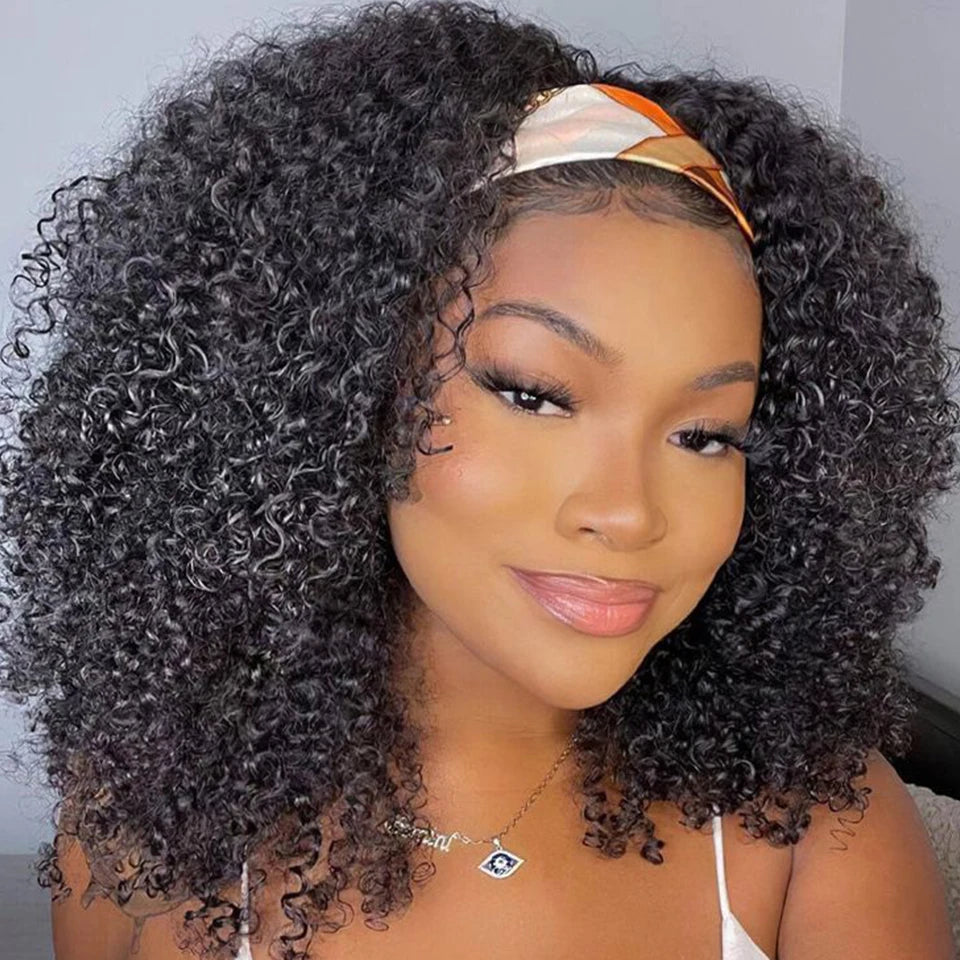 Perruque Headband Kinky Curly Jerry Curl | 250% Densité | Glueless | Machine Made | Cheveux Remy Brésiliens | Femmes Noires