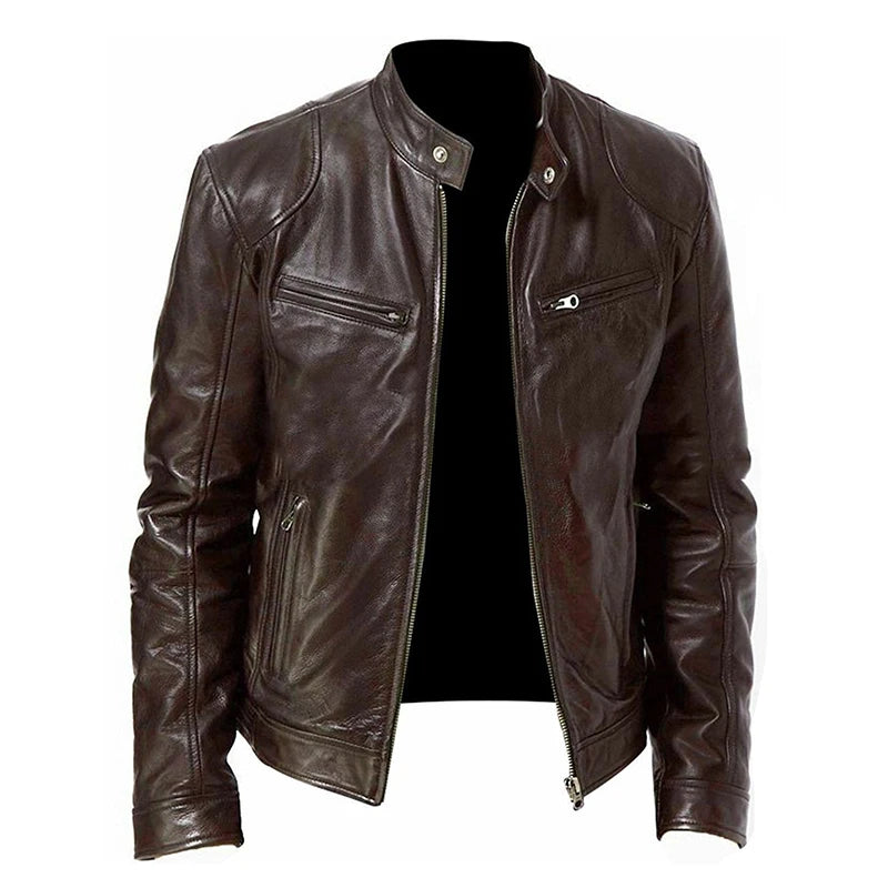 Veste style motard en similicuir PU pour homme | Zippée