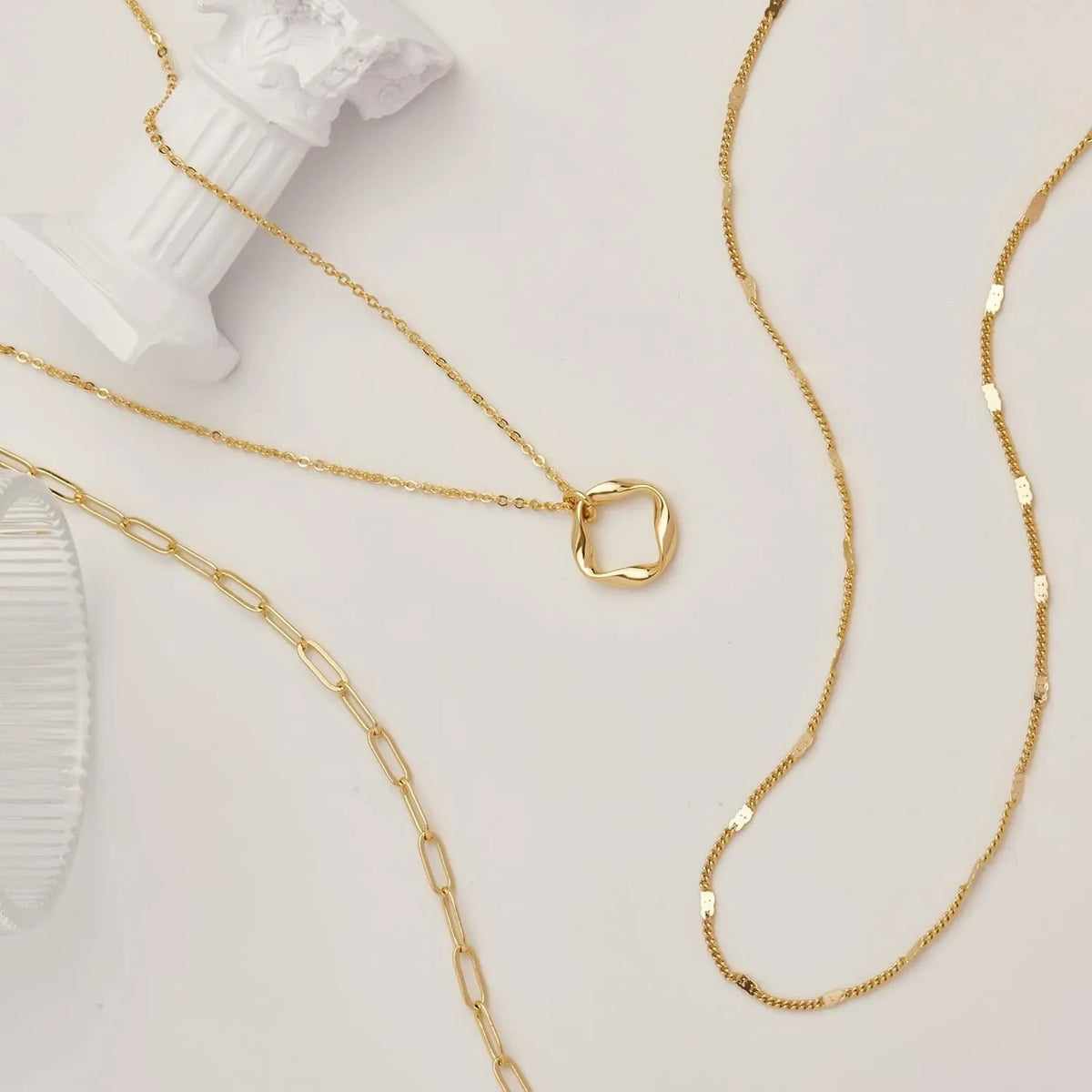 Layered 14k Gold Plated Necklaces for Women Stackable Silver Plated Circle Paperclip Chain Pendant Choker Necklace Set For Women