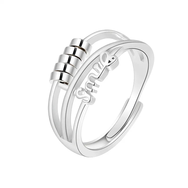Rotating Jewelry Adjustable Anxiety Ring For Women Girls Fashion Flower Round Beads Pendant Finger Rings Anti-Stress Gifts
