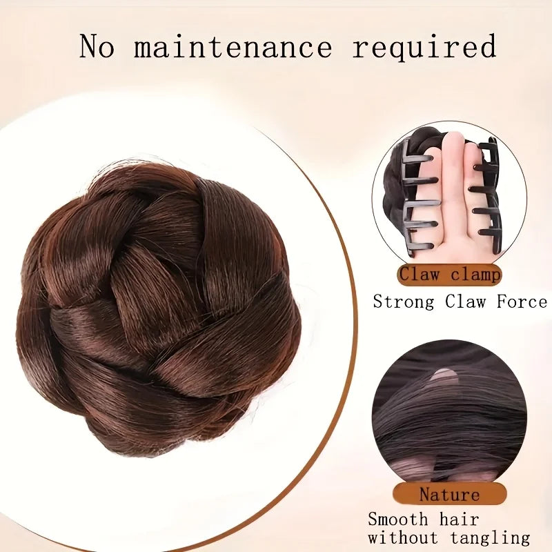 Chignon Clip Lazy Braid Tressé Synthétique | 4 Pouces | Queue Basse Natte Bun | Résistant Chaleur | Femme