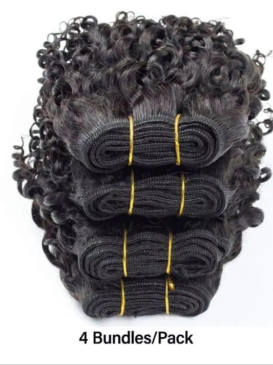 Human Hair Weave Bouncy Curly Hair Bundles Remy Human Hair Bundles 3-Piece 6-inch Extensions Natural Color