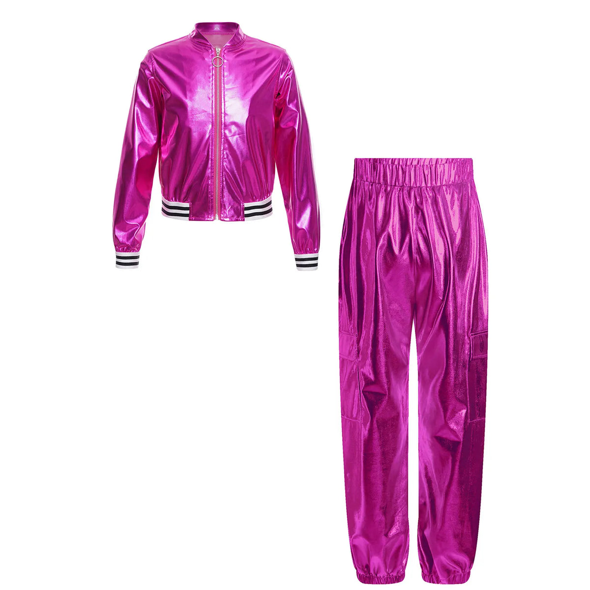 Ensemble Danse Fille Hip Hop | Veste Bomber Métallique & Pantalon | Costume Scène Carnaval Jazz