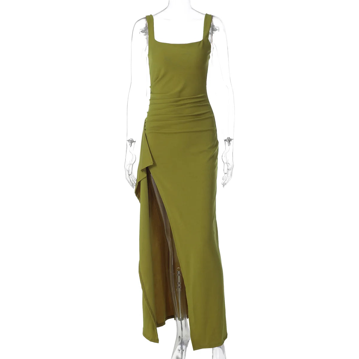 Robe Midi Bodycon Soirée Femme | Bretelles Spaghetti | Col Carré Fente | Sexy Formelle Prom | Longue Gala