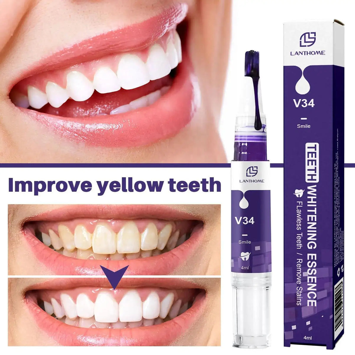Dentifrice Blanchissant Violet V34 | Élimine Plaque & Taches | Haleine Fraîche | Hygiène Dentaire