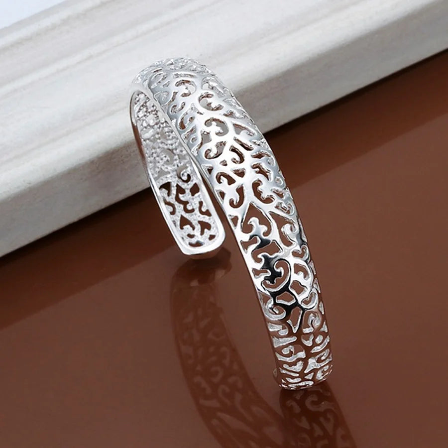 Bracelet Jonc Ouvert Argent 925 | Réglable | Mignon Charmant Vintage | Bijou Femme & Fille