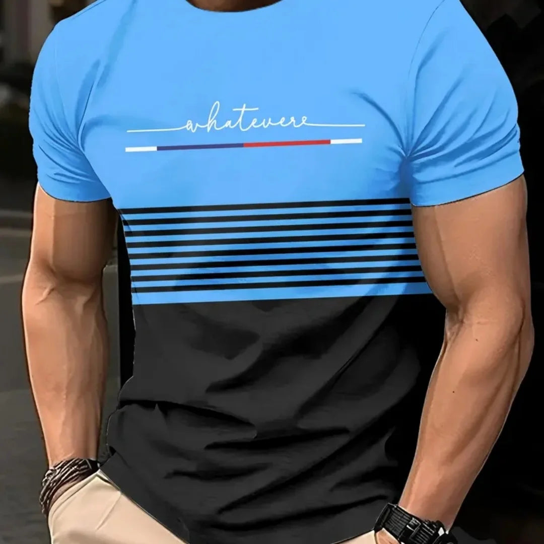 T-Shirt Homme Oversize | Rayures Imprimées | Col Rond | Manches Courtes | Casual Mode Été