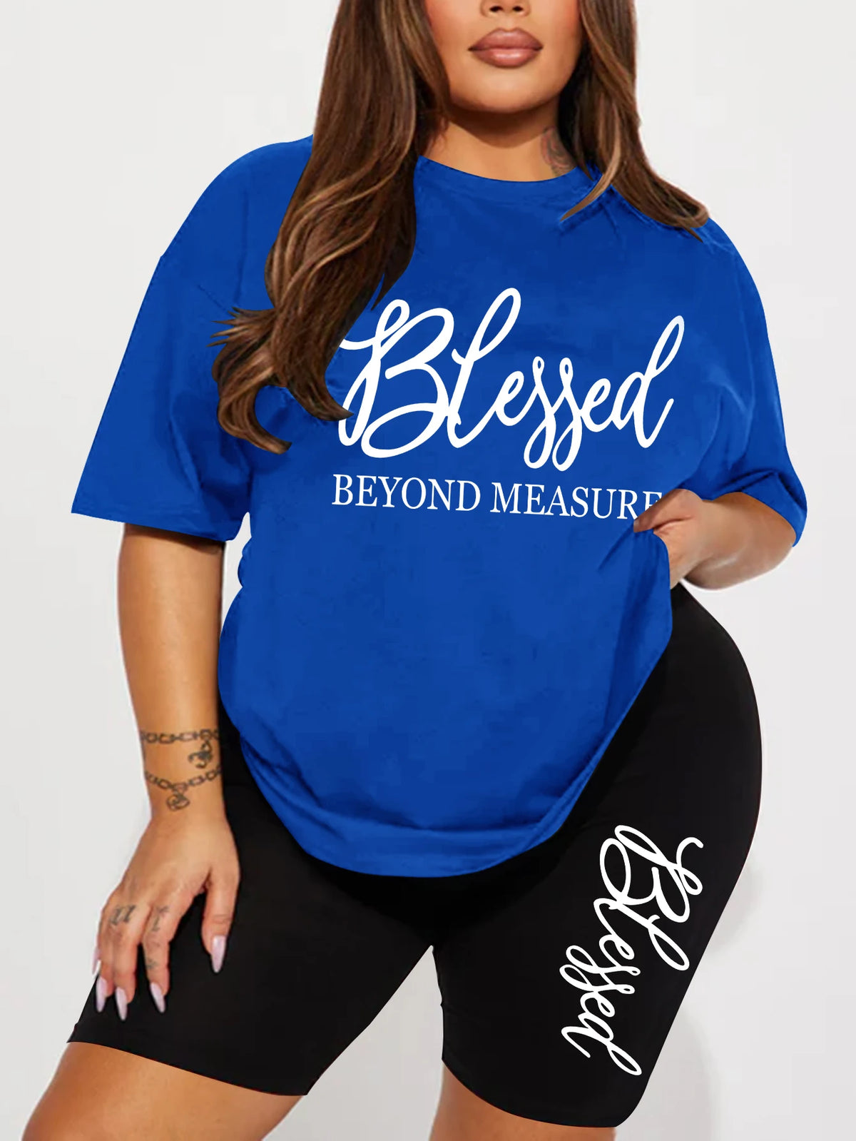 Plus Size Sets for Women Summer 2-Piece Blessed Printed Offers and Liquidation Everything Cheap Elegant Women's Sets Short Sets