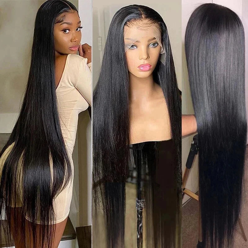 13x4 Brazilian Human Hair Wig Wear and Go 200 Density Straight 13x6 Hd Lace Frontal Wigs Natural Black Pre Plucked Baby Hair