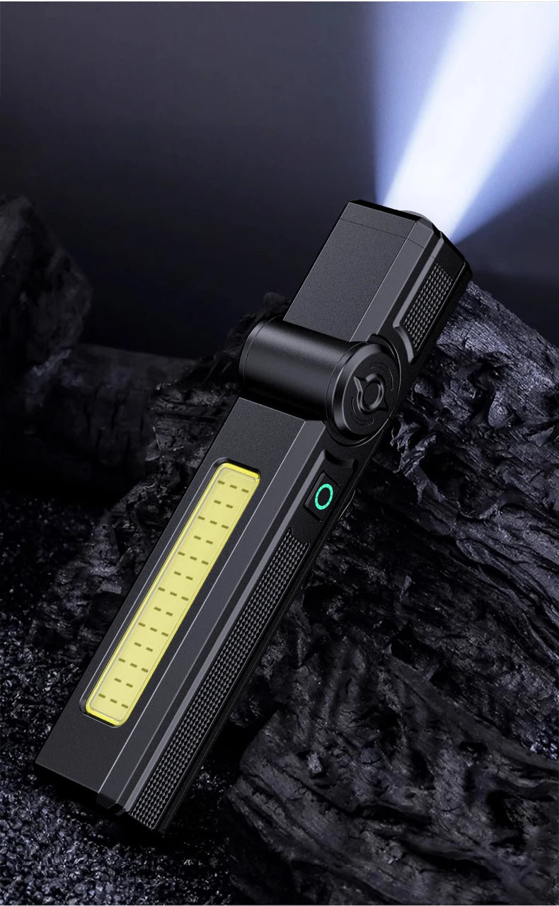 Portable Rechargeable Work Lights LED Folding Torch with Magnetic Base COB Light 90°Rotate Camping Emergency Lamp