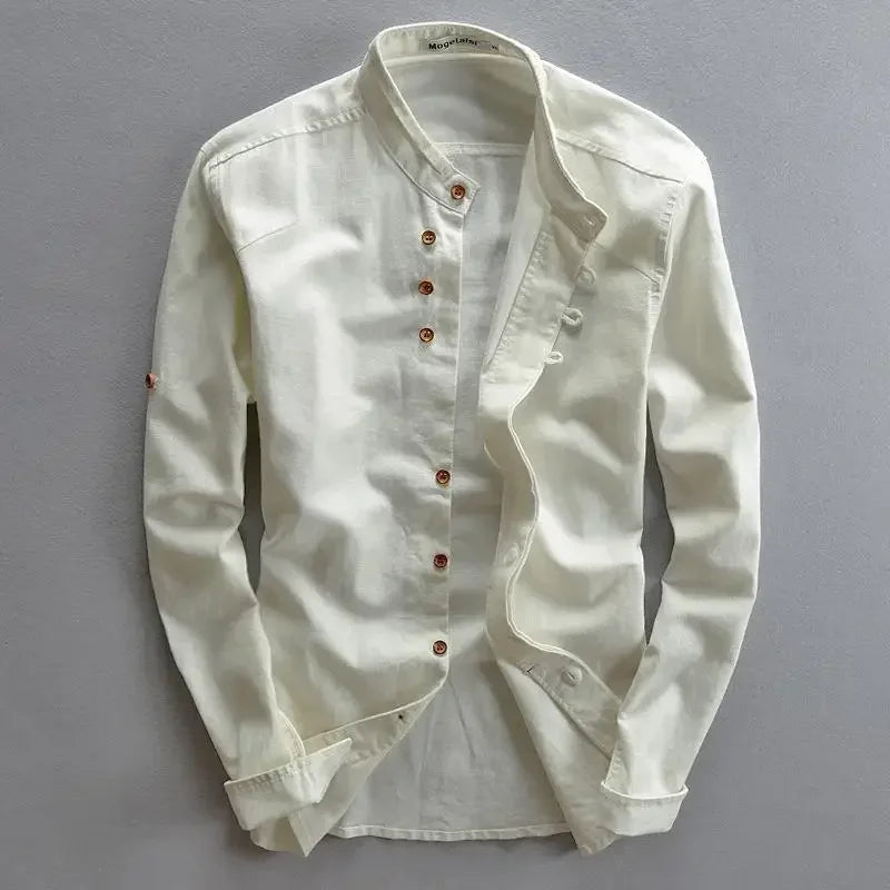 Chemise ample en coton et lin pour homme | Manches longues | M à 7XL