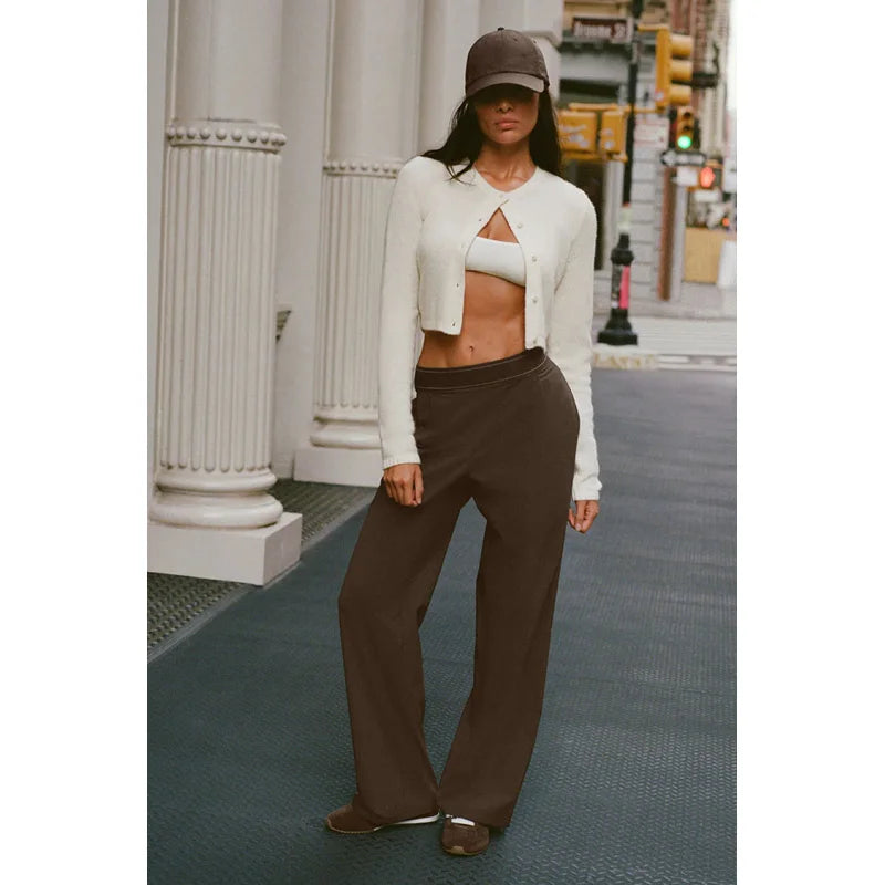 Pantalon Large Séchage Rapide Taille Haute Femme | Élastique Léger | Entraînement Casual Été