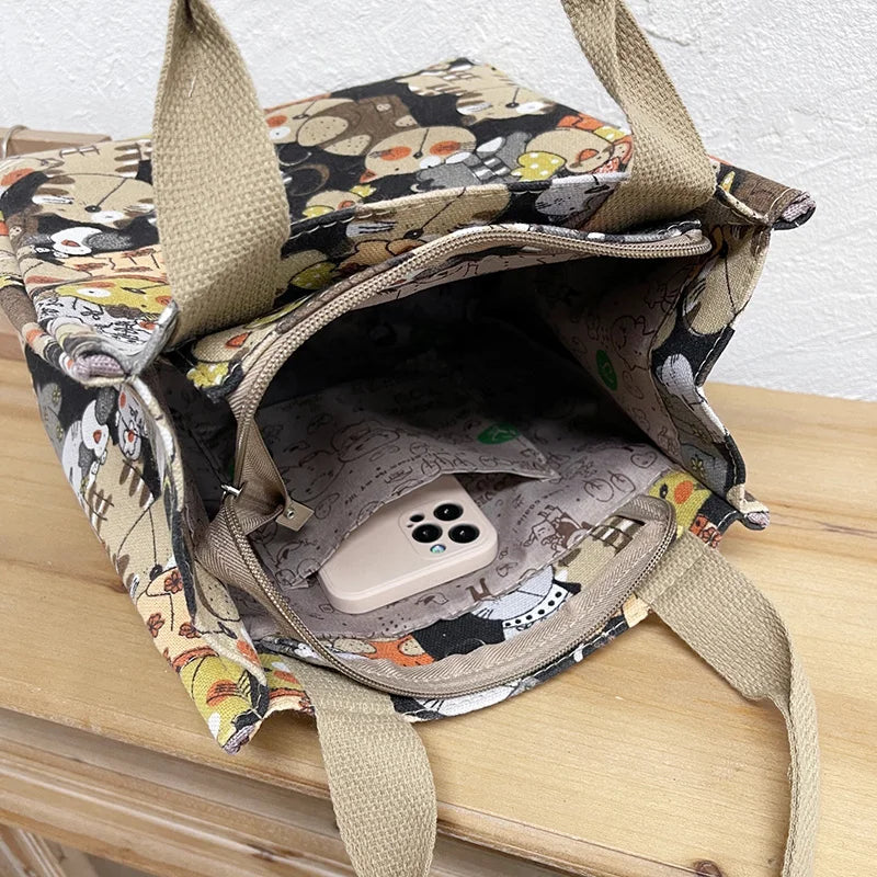 Fashionable Top-Handle Bag with Cute Cat Pattern, Portable Mommy Bag for Women
