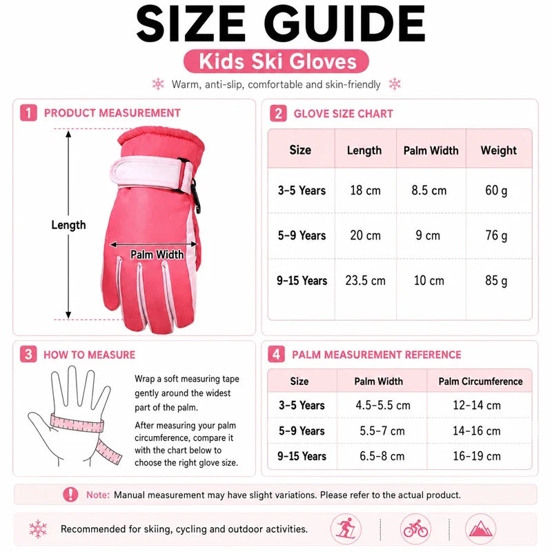 Gants de Ski Hiver Enfant | Imperméables Coupe-Vent | Doublure Polaire | Garçon & Fille 3-15 ans