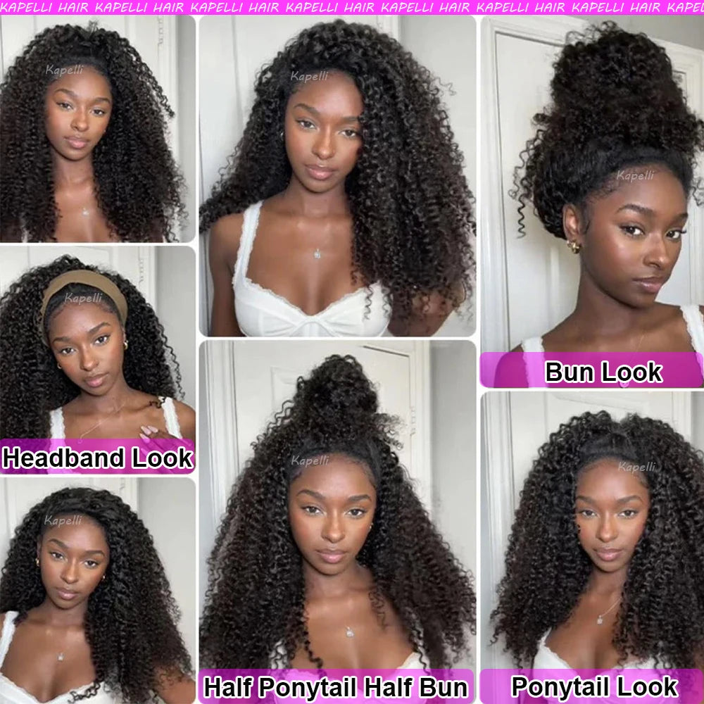 Demi-Perruque Cheveux Humains 180% | Kinky Curly | Invisible Hairline | Cordon Coulissant | 3 en 1