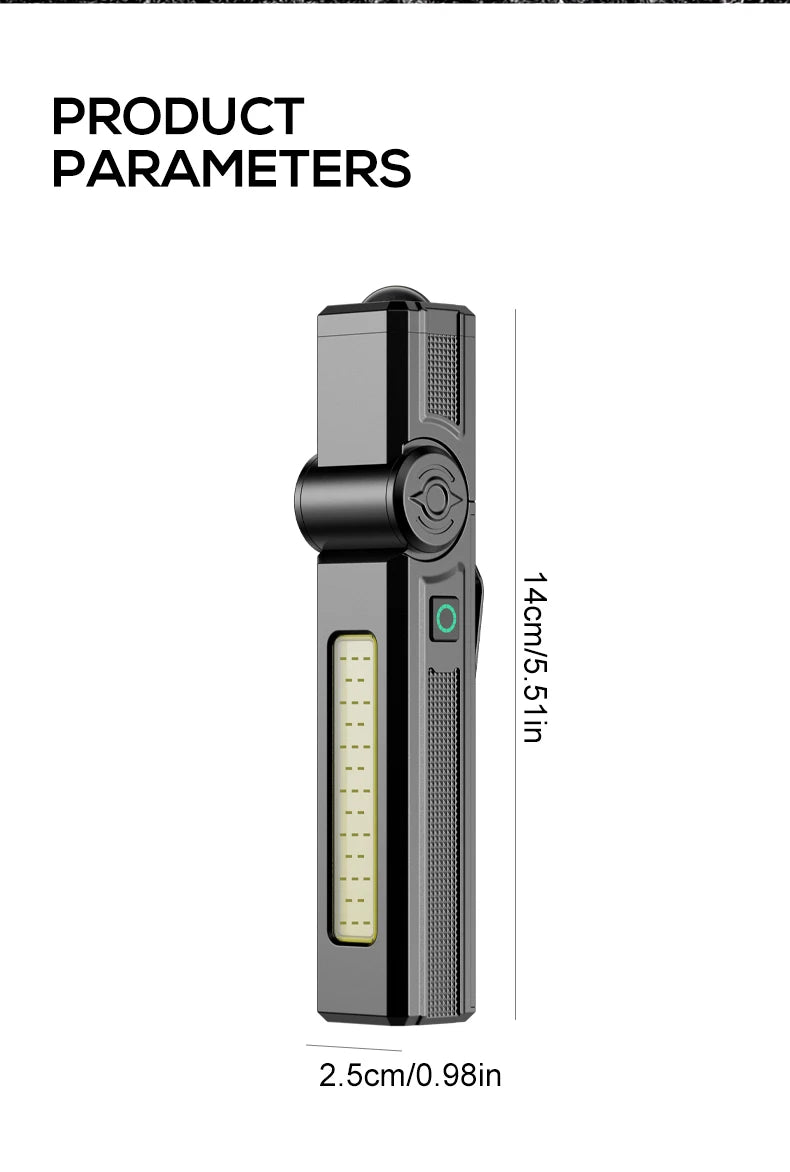 Portable Rechargeable Work Lights LED Folding Torch with Magnetic Base COB Light 90°Rotate Camping Emergency Lamp