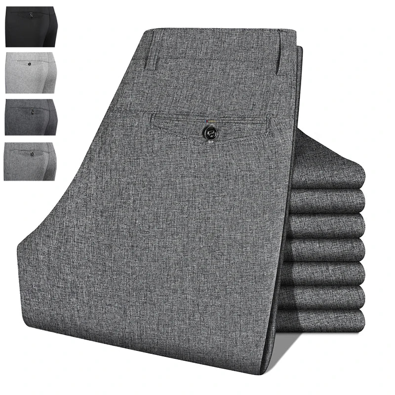2026 Men's Trousers Dress Straight Pants Spring Summer Male Work Suit Pants Husband Father Black Grey Formal Pants