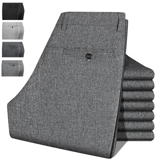 2026 Men's Trousers Dress Straight Pants Spring Summer Male Work Suit Pants Husband Father Black Grey Formal Pants