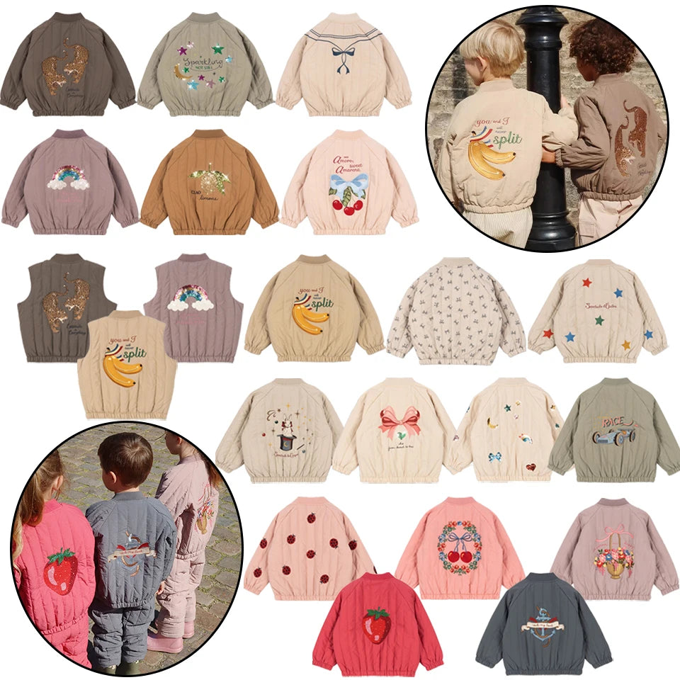 Manteau Polaire Paillettes Fille | Laine d'Agneau | Broderie Garçon | Vêtement Enfant Hiver