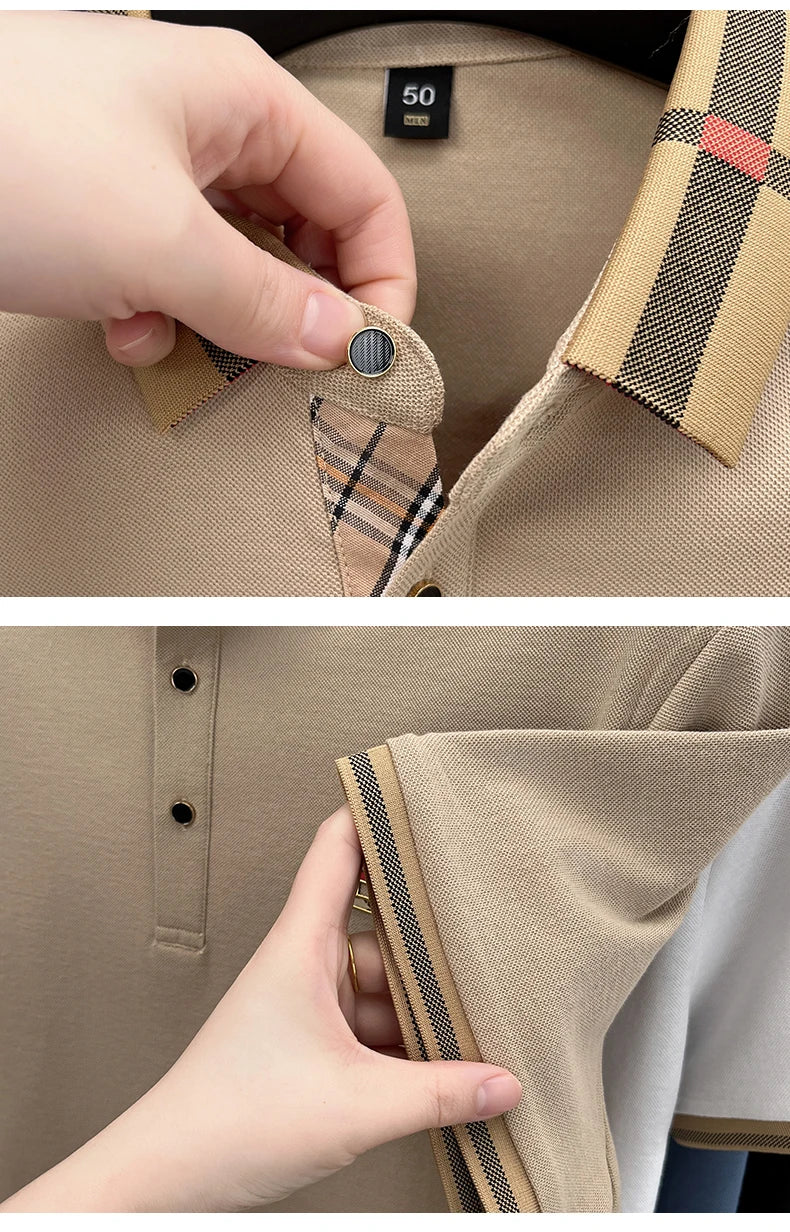 Luxury brand logo short-sleeved polo shirt for men's summer new high-end silk-cotton breathable casual fashion T-shirt clothing