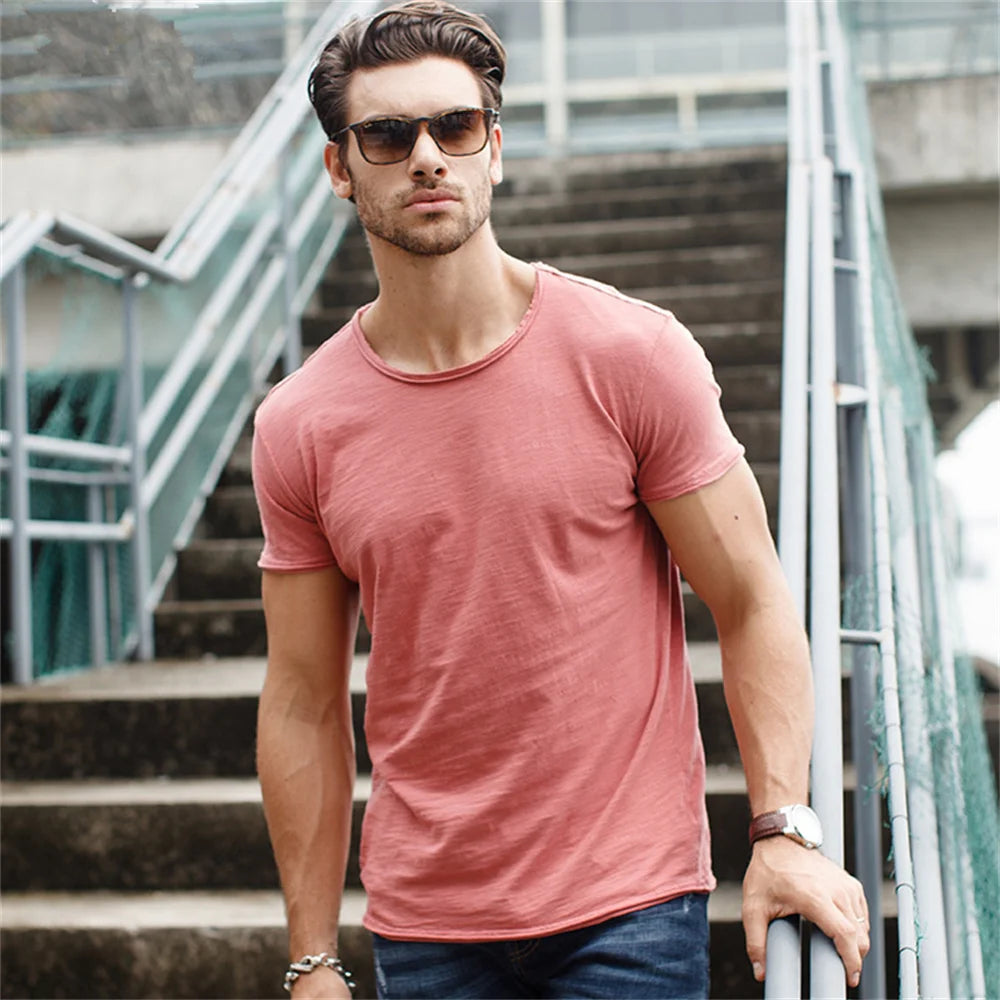 T-Shirt Homme 100% Coton | Col Rond | Manches Courtes | Uni Casual | Doux & Confortable | Été