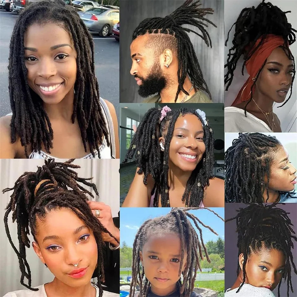 100% Real Human Hair Dreadlock Extensions for Men/Women, Fully Handmade Human Hair Locs Extension, 8-24 Inch, 0.8 cm Width, 10-40 Pcs