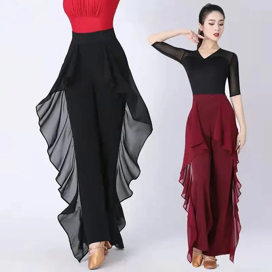 Dance Wide-Leg Pants Women's High-Waist Pants Lotus Leaf Side Loose Training Pants 2022 New Dance Female Pants
