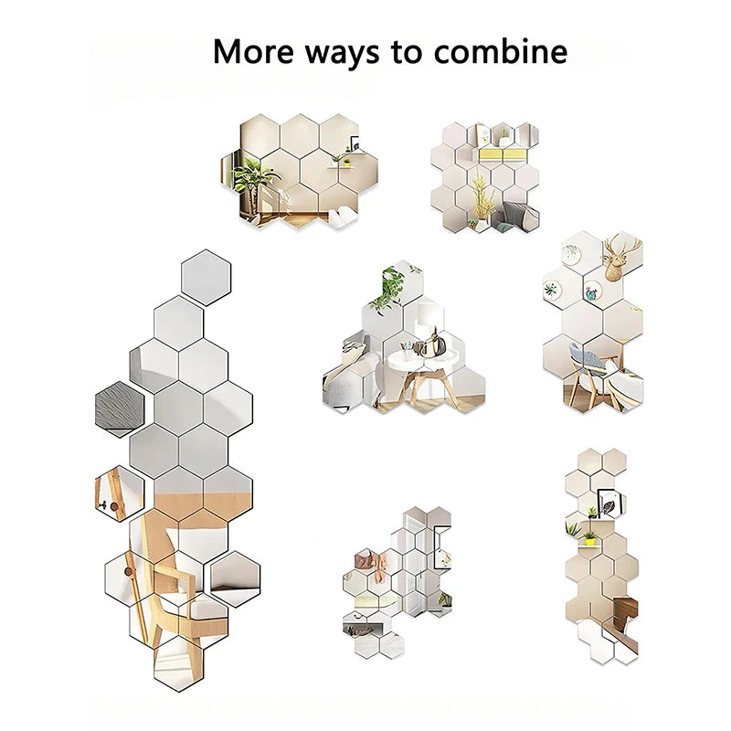 45-piece Mirror Wall Sticker, Hexagon Wall Art Sticker, DIY Home Decorative Tile Sticker