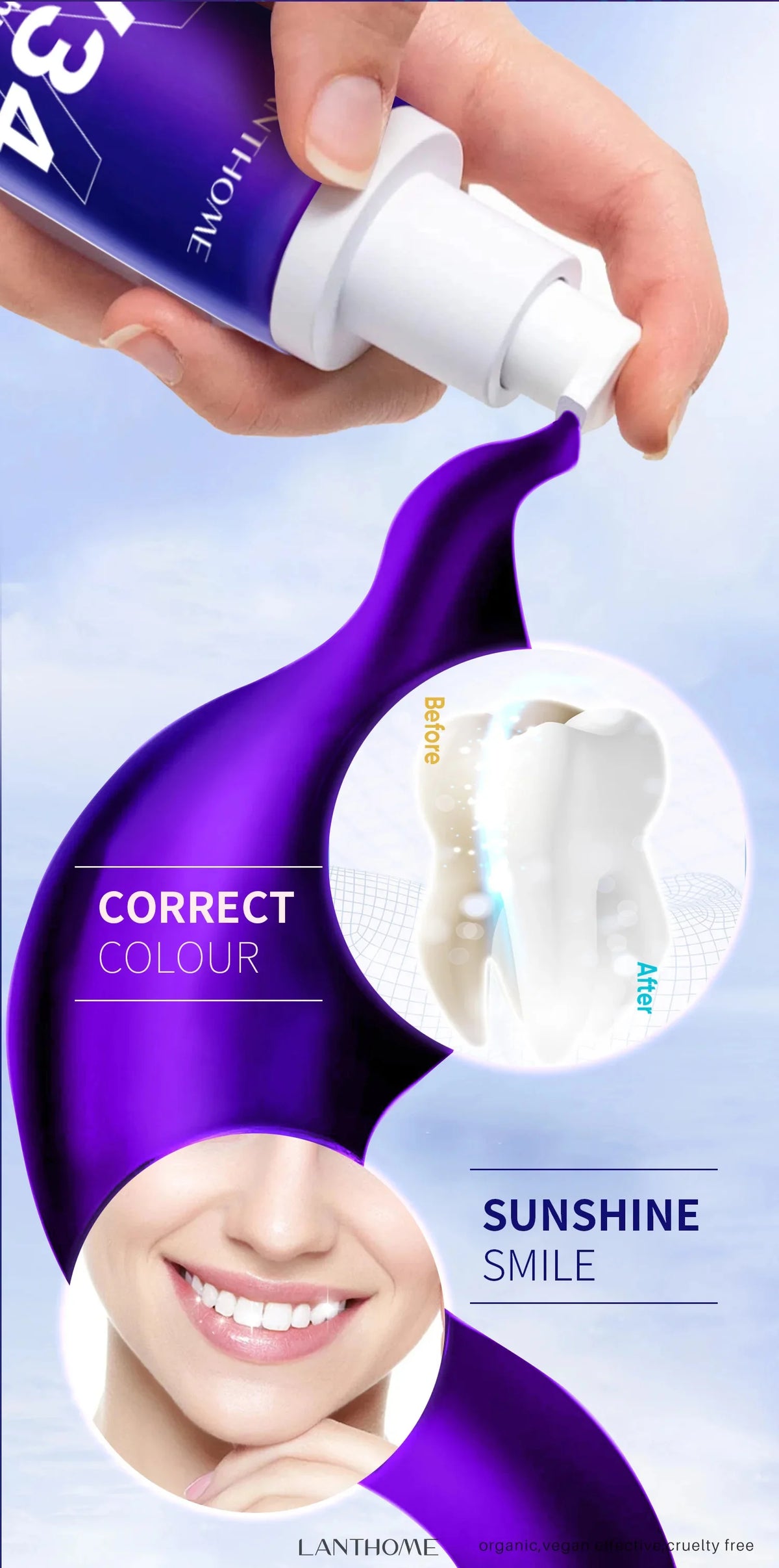 Dentifrice Blanchissant Violet V34 | Élimine Plaque & Taches | Haleine Fraîche | Hygiène Dentaire