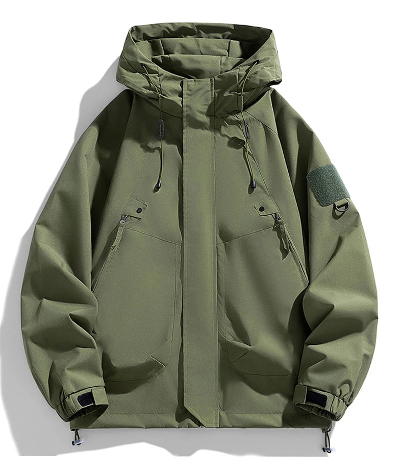 Coupe-vent homme Veste à capuche Manteau zippé Cargo Imperméable Blouson bomber noir Camping Veste de randonnée à capuche Softshell fine et ample