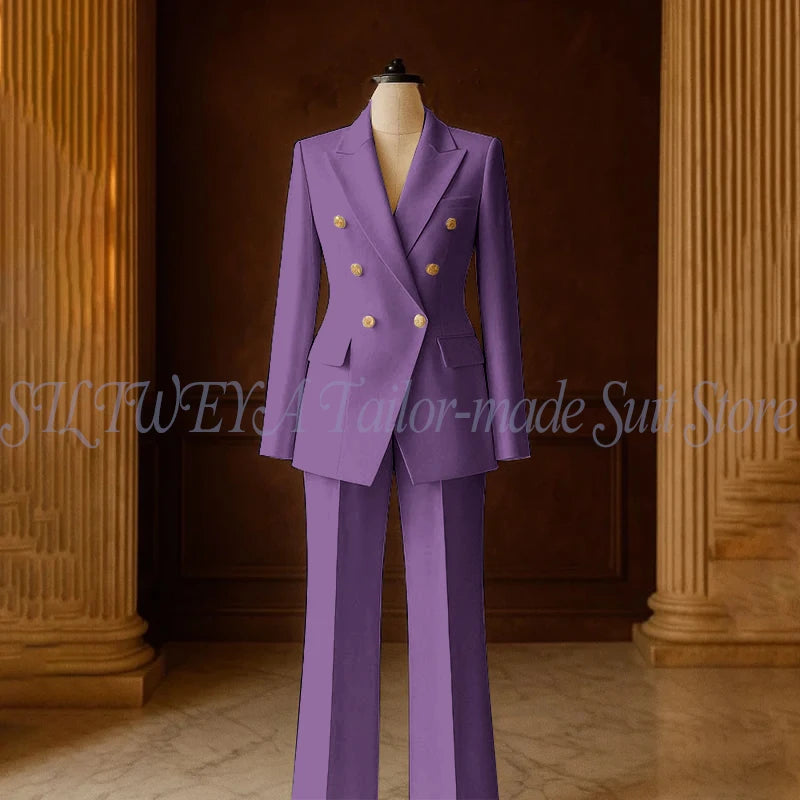 Ensemble Tailleur 2 Pièces Femme | Veste Double Boutonnage & Pantalon Droit | Élégant Bureau Toutes Saisons | Sur Mesure