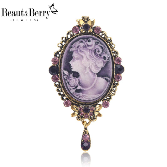 Beaut&Berry Vintage Victorian Cameo Brooches for Women Unisex Beauty Head Pins Friends Party Gifts Banquet Jewelry Accessories