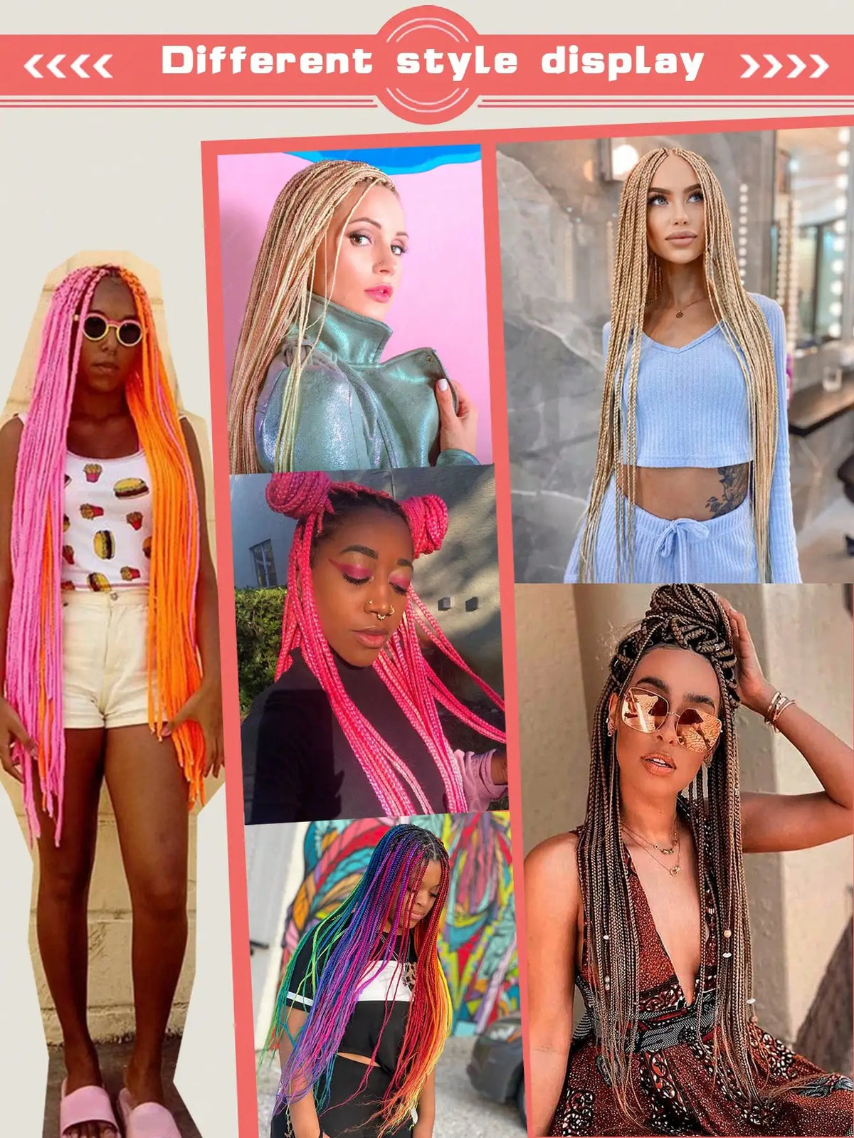 Tresses Zizi Box Braids Longues Bouclées Synthétique Colorées | 28 Pouces | 50g | Twist Sénégalais Crochet | Femme