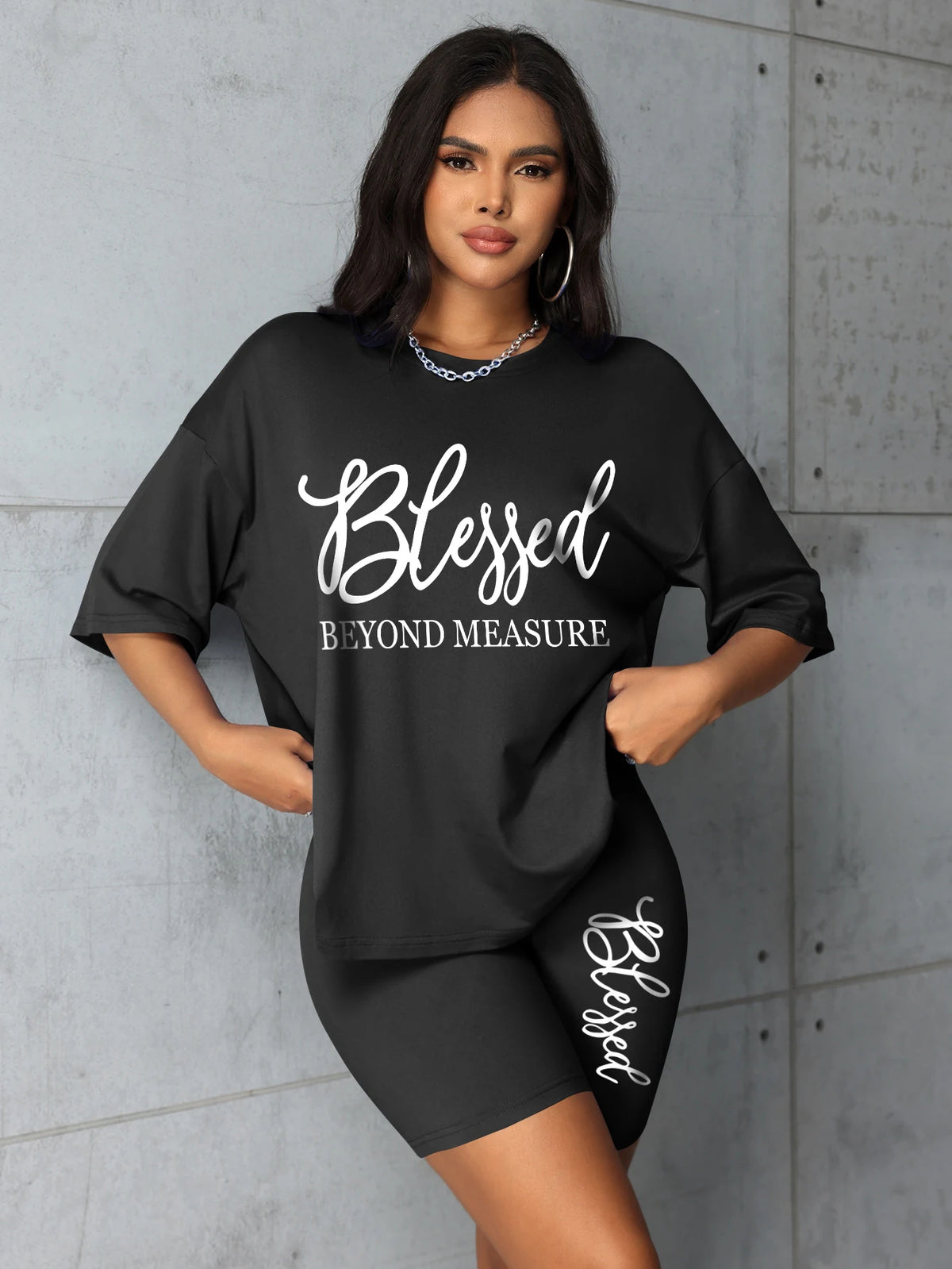 Plus Size Sets for Women Summer 2-Piece Blessed Printed Offers and Liquidation Everything Cheap Elegant Women's Sets Short Sets