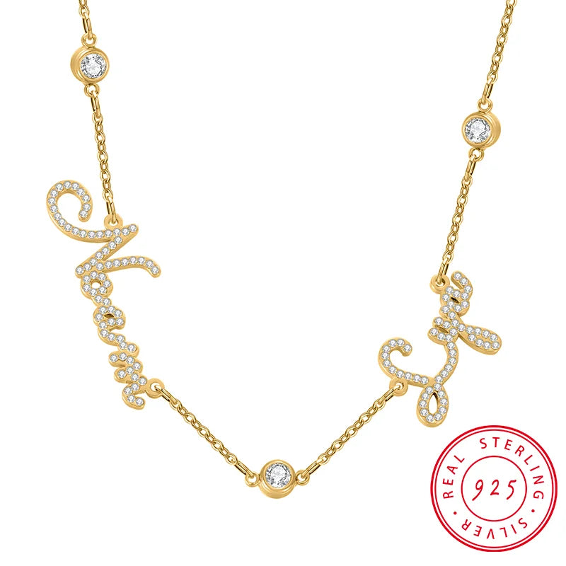 Customized Multi-Name Necklace Ice Out Necklace in 925 Sterling Silver Multi-Name Family Gold Pendant Gifts for Friends
