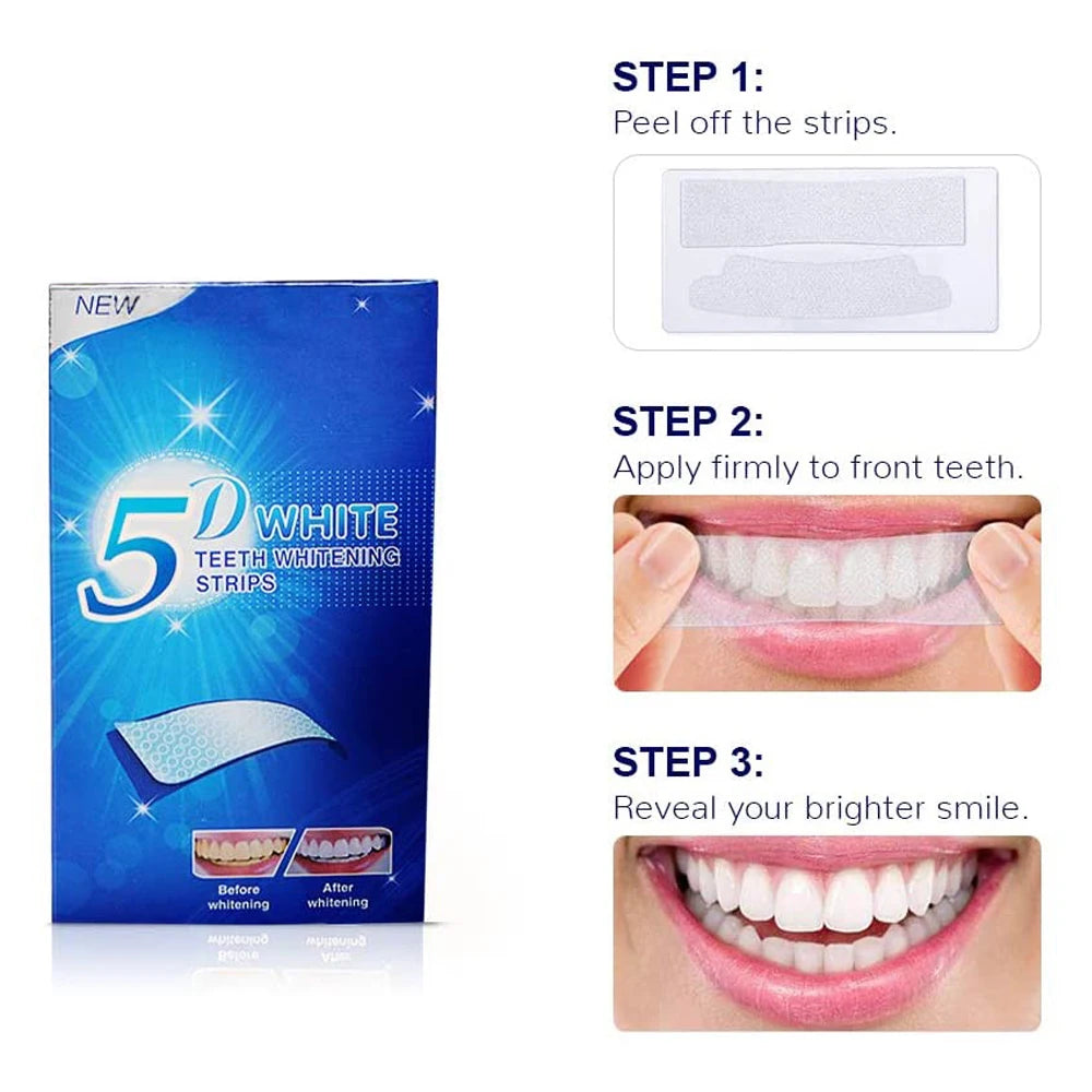 Bandelettes Blanchissantes 5D | Gel Blanchiment Dents | Élimine Taches Café & Tabac | Kit Maison