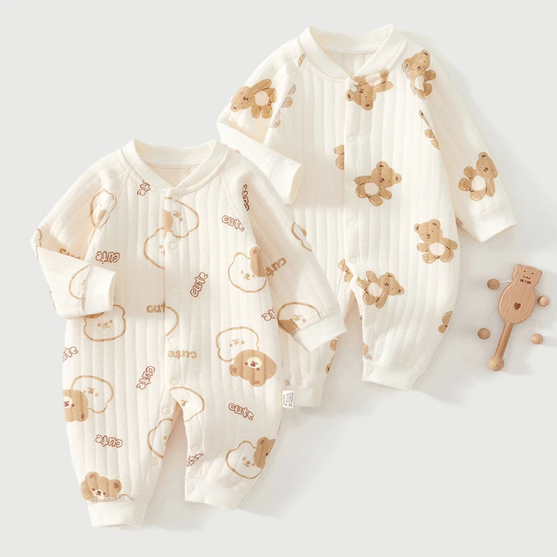 Combinaison Bébé Coton Épais | Ours Mignon | Rampante Manches Longues | Hiver | Garçon & Fille | Pyjama