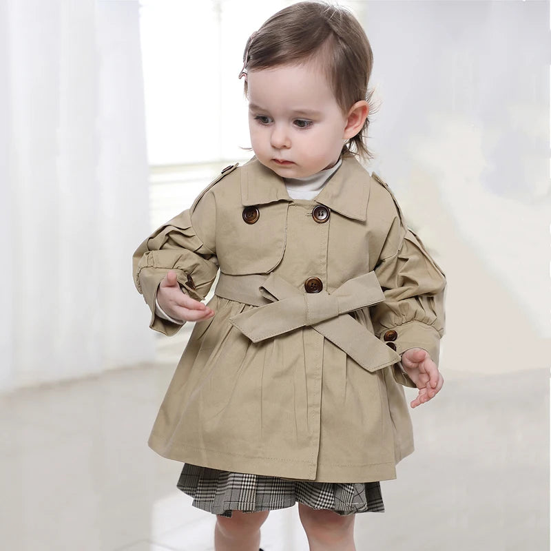 Fashion Baby Coat with Belt Cotton Autumn Spring Baby Girl Clothes Solid Color Infant Jacket Baby Girl Coat 2 Colors